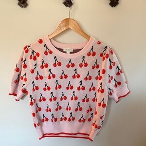 On 34th Pink Cherry Sweater | Short Sleeve Knit | Size L